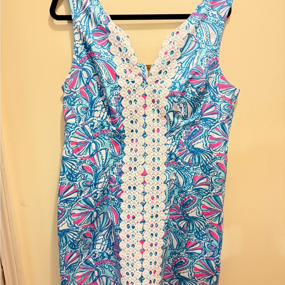 Lilly Pulitzer Blue and Pink Embellished Sheath Dress
